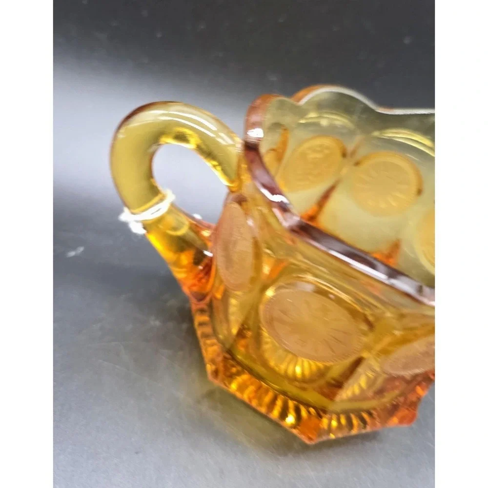 Vintage Fostoria Amber Coin Dot Pattern Eagle & Torch Glass Creamer